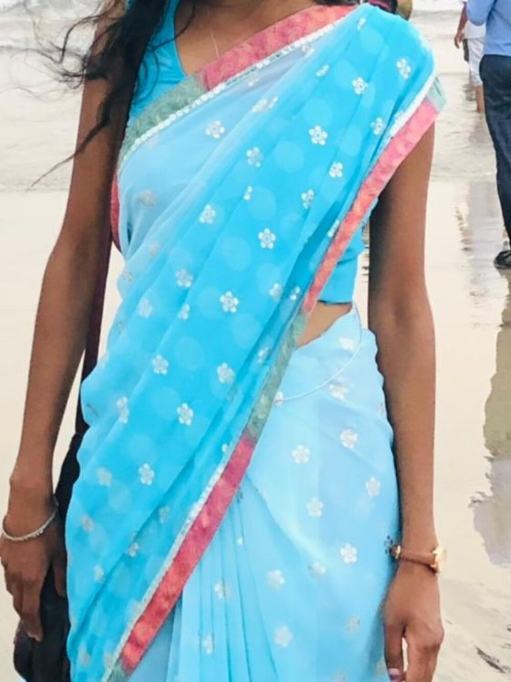 Blue chiffon saree